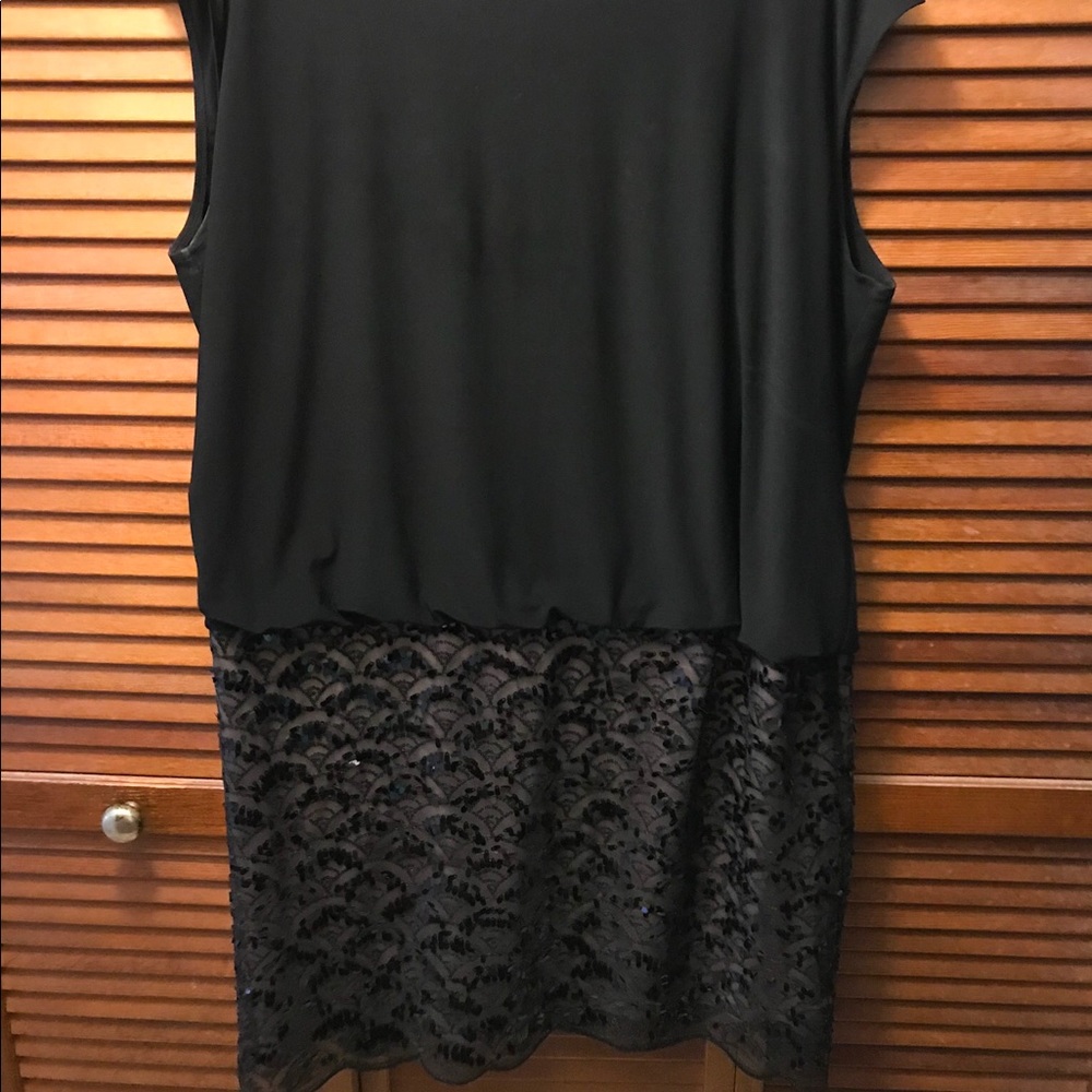 Black blouson and sequin cocktail dress.